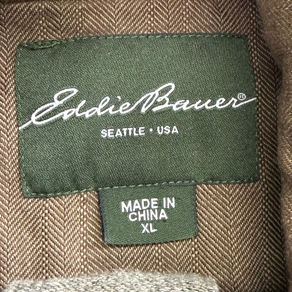 Eddie Bauer Mens XL Olive Green Henley Pullover Long Sleeve Pocket Sweater - Picture 7 of 14